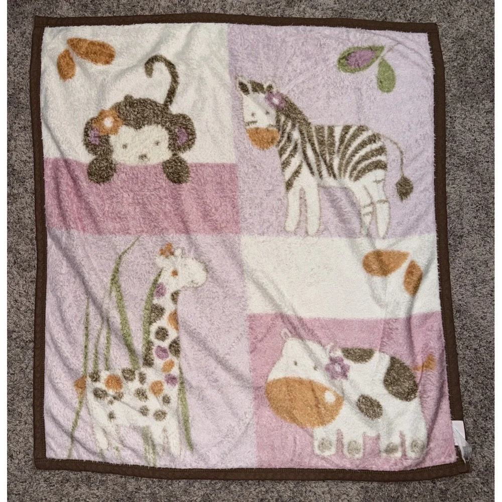 Cocalo Baby Pink Safari Animal Fleece Blanket Zebra Giraffe Monkey Hippo 35x41